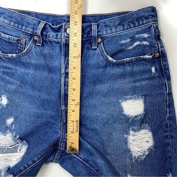 Levi's 501 High Rise Distressed Blue Jean Cutoff Denim Shorts Waist 31 Raw Hem - Picture 10 of 12